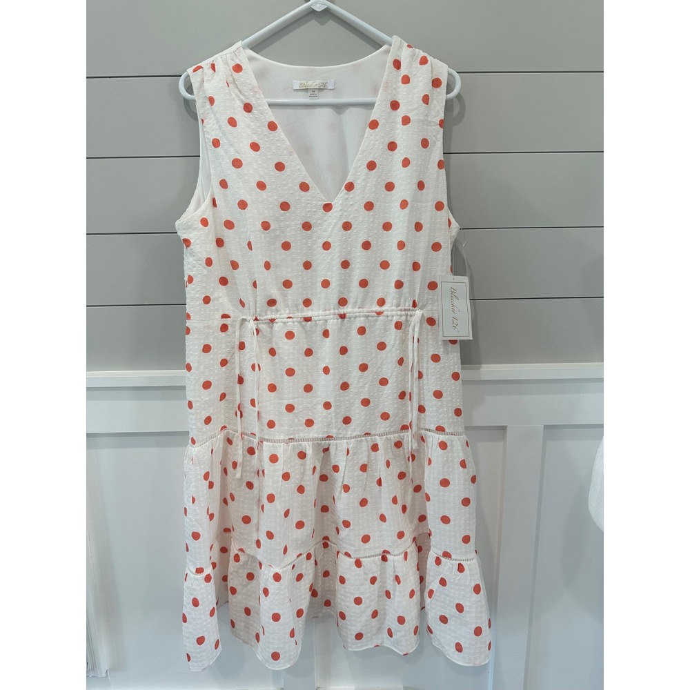 Bleecker 126‎ Womens Orange Polka Dot Tiered Seersucker Dress White 14 NEW